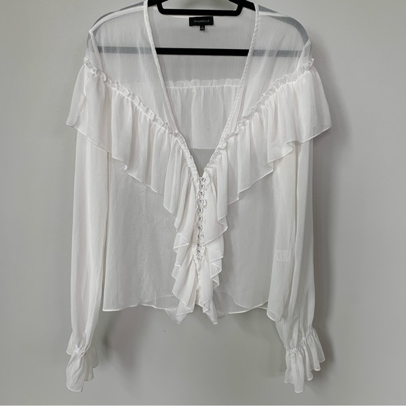 Majorelle Cream Sheer Top with Ruffle Detail Size XL - Picture 1 of 9